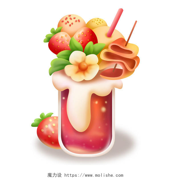 微立体食物水果蛋糕奶盖饮品杯甜品节日电商插画素材png
